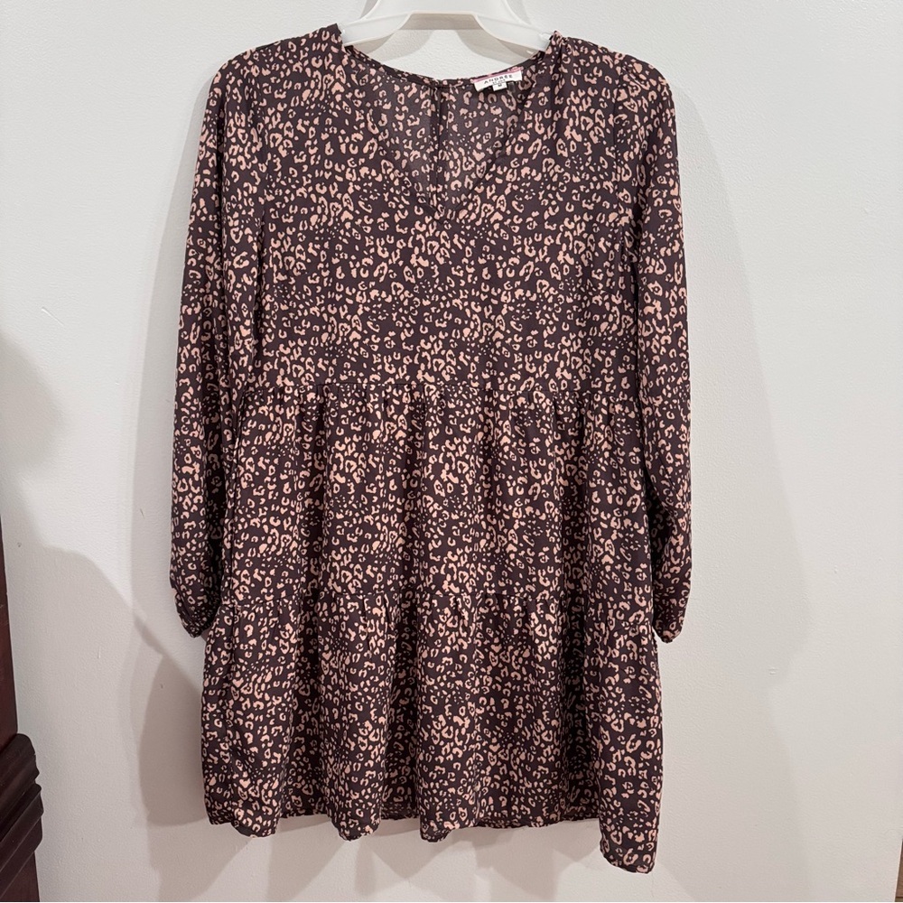 Andree By Unit  Leopard Print Tiered Shift Dress Size Medium - Picture 2 of 7